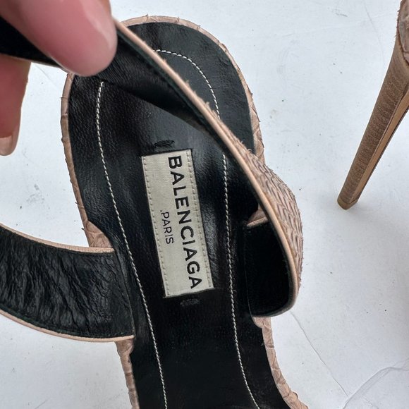 Balenciaga Snakeskin Sandals Sz 39.5 Brown Ankle Strap High Stiletto Heels - Picture 2 of 9